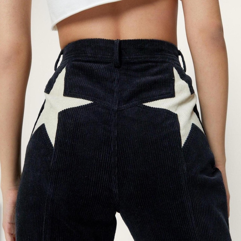Corduroy High Waisted Flared Star Bum Trousers